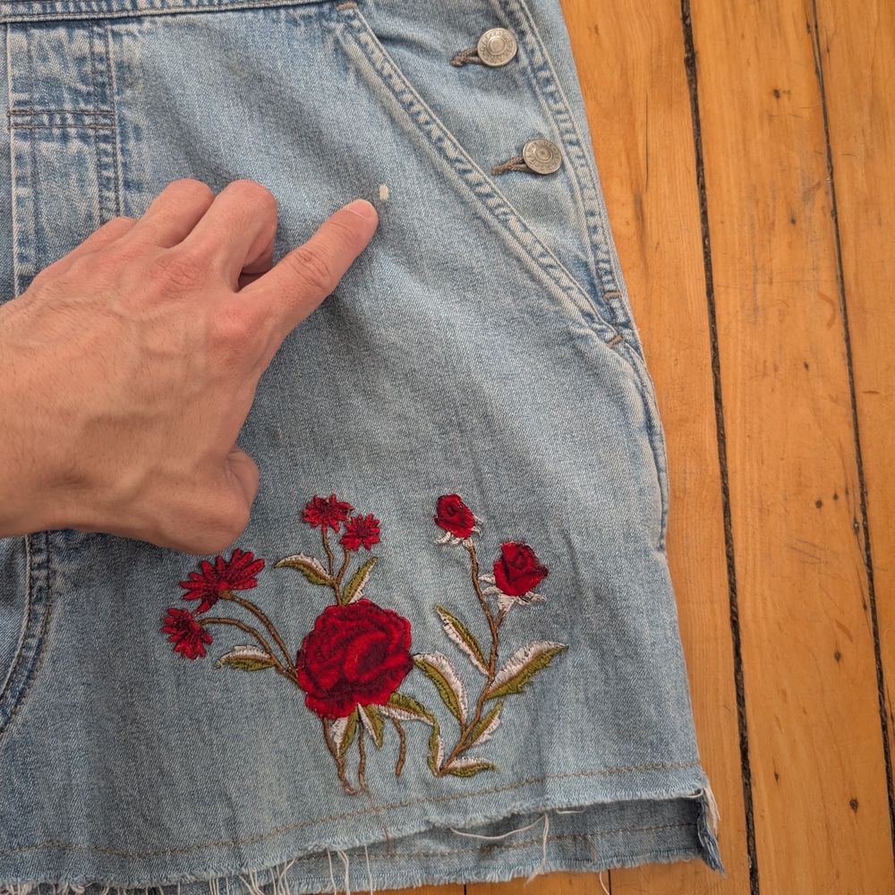 Vintage Denim Overalls with Floral Embroidery - Picture 6 of 8